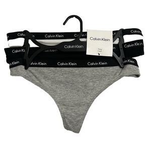 Calvin Klein Thong Women S 3 pk White Black Gray Cotton Poly Comfy Sporty NWT